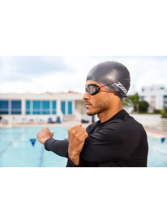 , view full size image of Front view of Product detail - Tiger Mirror Goggles Grey/Red - Mirror Smoke Lens