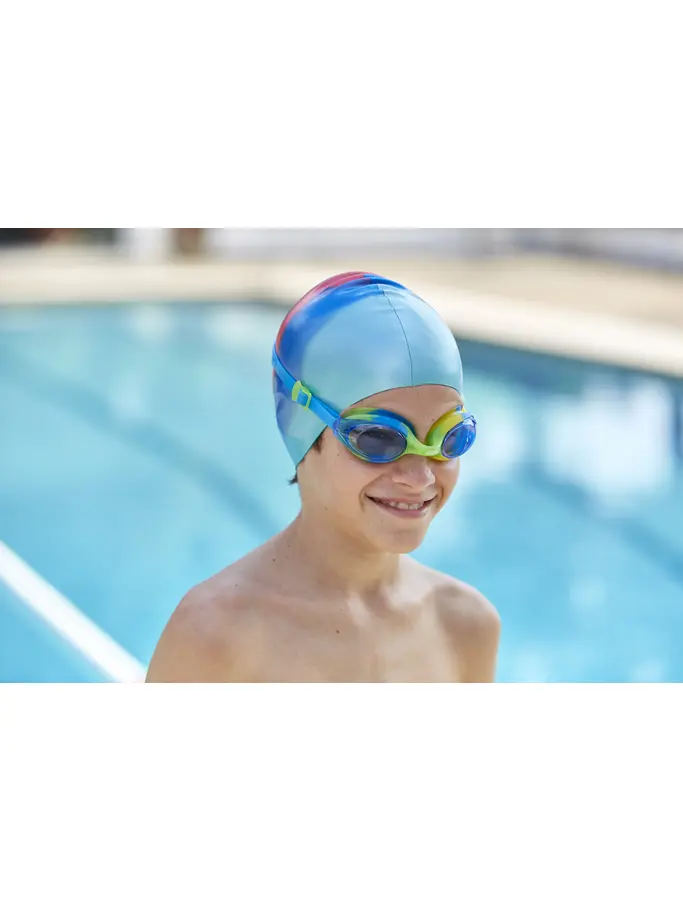 , Ansicht Großes Bild der Vorderseite Product detail - Bondi Junior Goggles Green/Yellow - Tinted Blue Lens