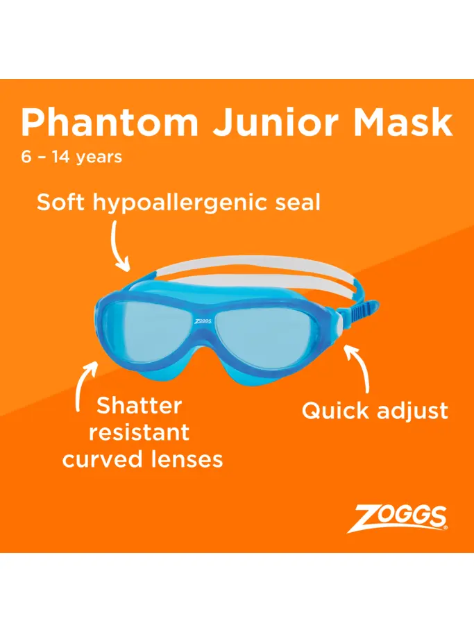 , view full size image of Front view of Product detail - Phantom Junior Mask Blue/White - Tinted Blue Lens