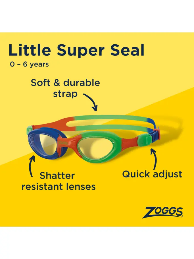 Sale,Clearance, view full size image of Front view of Product detail - Little Super Seal Goggles Orange/Green - Clear Lens