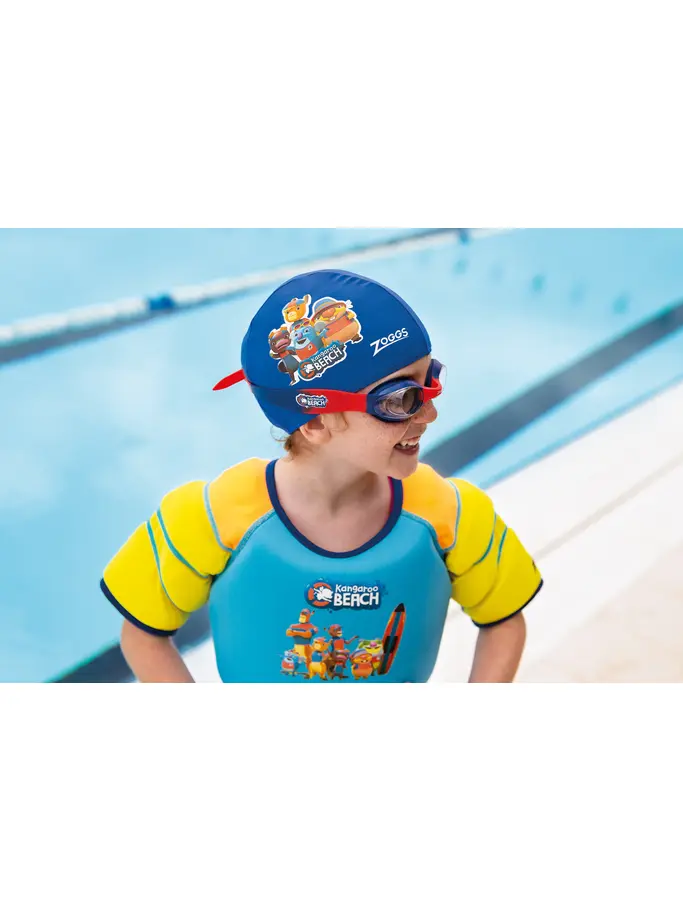 , view full size image of Front view of Product detail - Kangaroo Beach Little Cadet Goggles Blue/Red - Clear Lens