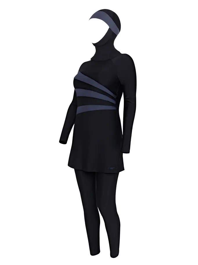 , view full size image of Front view of Product detail - Meelup 3 Piece Modesty Suit BKGY