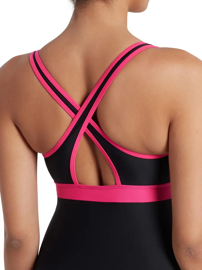 Sale, view full size image of Front view of Product detail - Dakota Crossback Swimsuit black/magenta