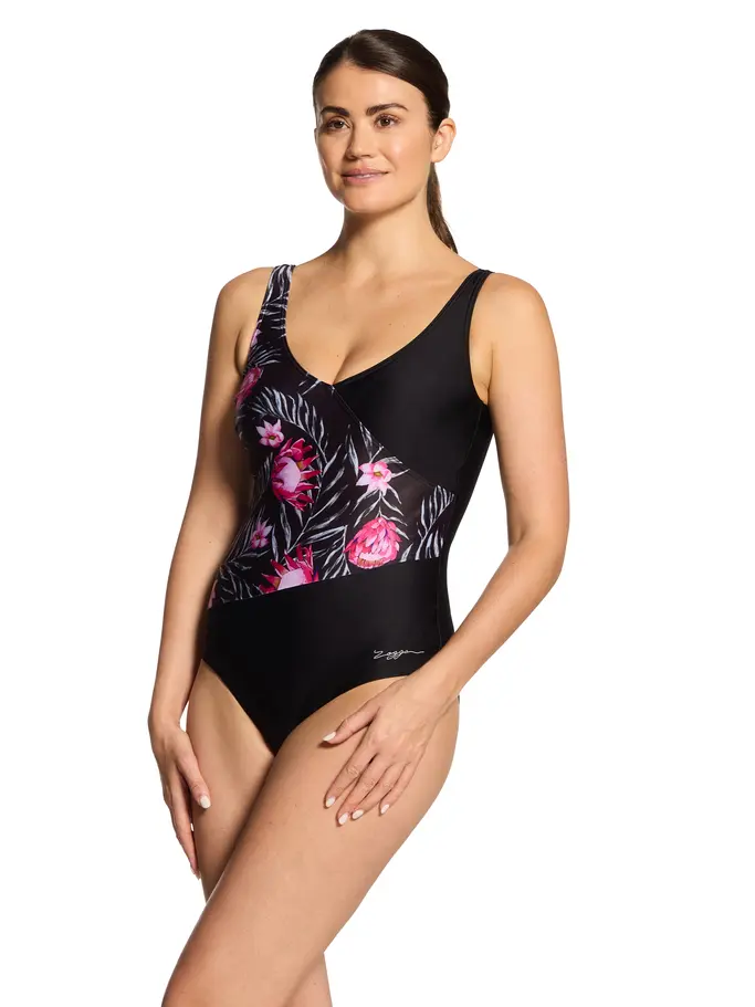 New, view full size image of Front view of Product detail - Safari Front Crossover V Back Swimsuit SAFA