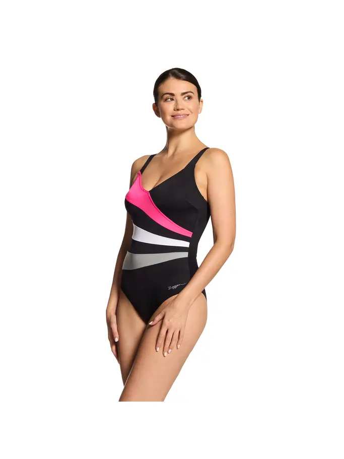 New, view full size image of Front view of Product detail - Safari Leaf Wrap Panel Classicback Swimsuit SAFA