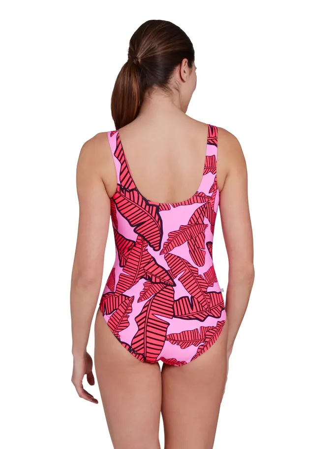 Sale, view full size image of Front view of Product detail - Awaken Pink Scoopback Swimsuit AWAK