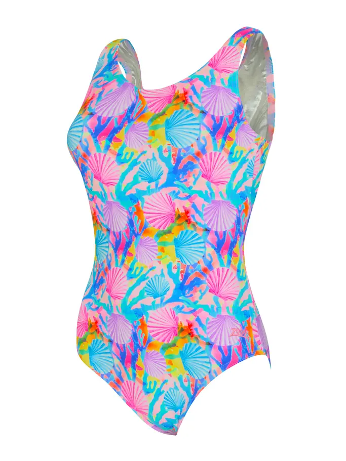 New, view full size image of Front view of Product detail - Crazy Clams Silver Lined Scoopback Swimsuit CRAZ