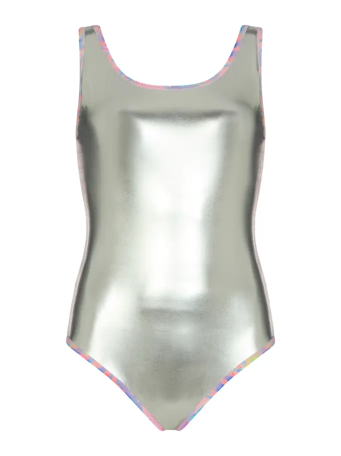 New, view full size image of Front view of Product detail - Crazy Clams Silver Lined Scoopback Swimsuit CRAZ