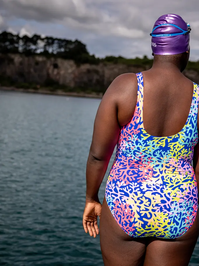 Sale,Clearance, view full size image of Front view of Product detail - Sea Change Silver Lined Scoopback Swimsuit SECH
