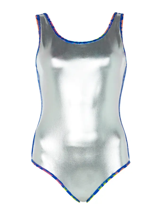 Sale,Clearance, view full size image of Front view of Product detail - Sea Change Silver Lined Scoopback Swimsuit SECH