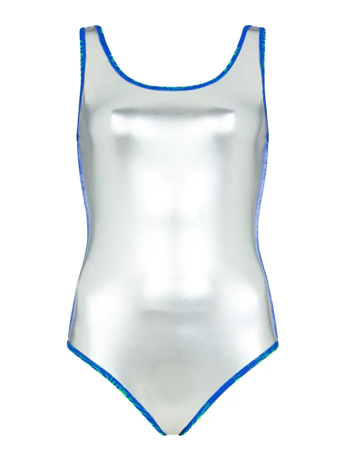 New, view full size image of Front view of Product detail - Wings Navy Silver Lined Scoopback Swimsuit WINV