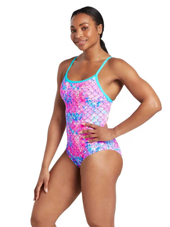 Sale, view full size image of Front view of Product detail - Sirene Sparkle Silver Lined Strikeback Swimsuit SISP