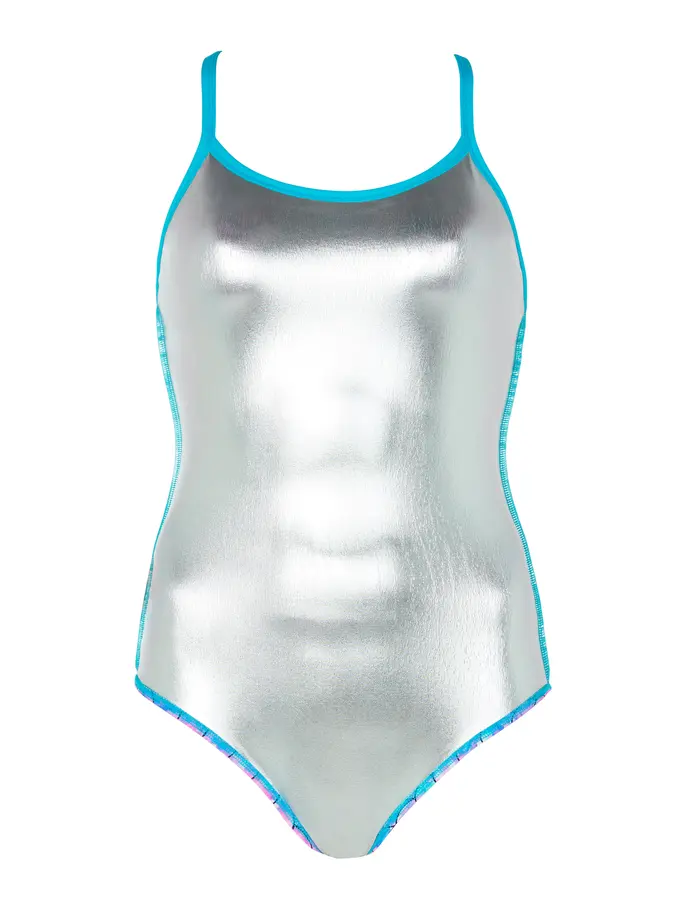 Sale, view full size image of Front view of Product detail - Sirene Sparkle Silver Lined Strikeback Swimsuit SISP