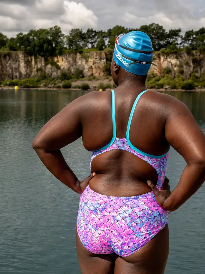 Sale, view full size image of Front view of Product detail - Sirene Sparkle Silver Lined Strikeback Swimsuit SISP