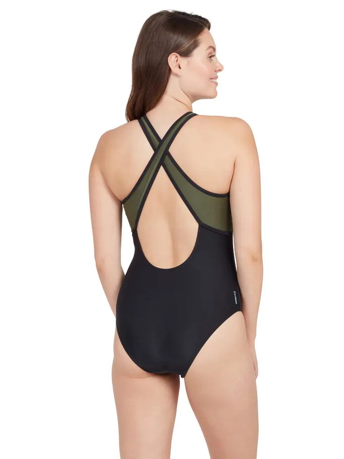 Sale,Clearance, Ansicht Großes Bild der Vorderseite Product detail - Aqua Geo Hi Front Cross Back Swimsuit AQGE