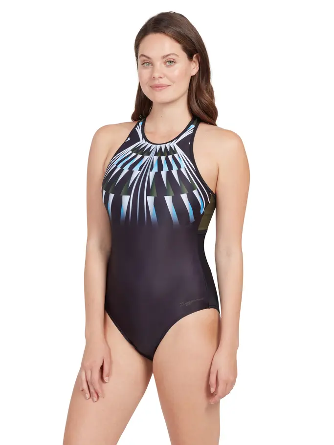 Sale,Clearance, Ansicht Großes Bild der Vorderseite Product detail - Aqua Geo Hi Front Cross Back Swimsuit AQGE