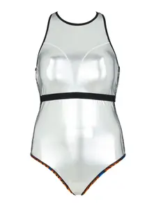 Display front view 7 of Product detail - Awaken Blue Silver Lined Crossback Swimsuit AWBL
