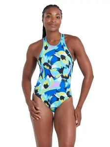 Display front view 1 of Product detail - Florish Blue Silver Lined Crossback Swimsuit FLBL