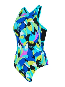 Display front view 4 of Product detail - Florish Blue Silver Lined Crossback Swimsuit FLBL