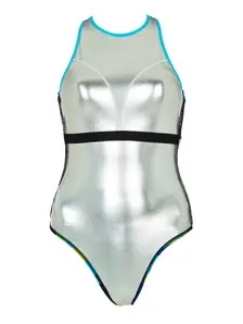 Display front view 7 of Product detail - Florish Blue Silver Lined Crossback Swimsuit FLBL