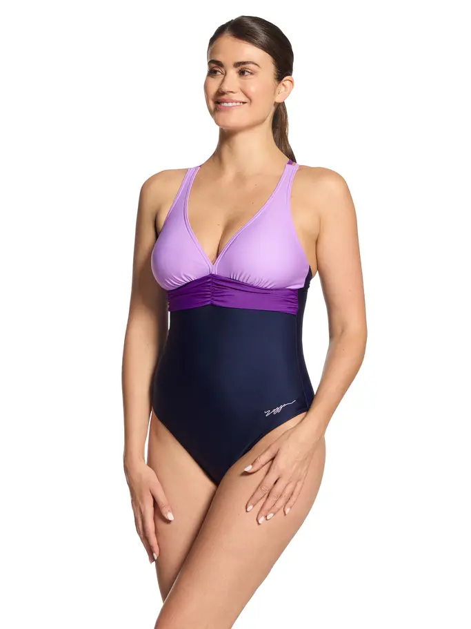 New, view full size image of Front view of Product detail - Zephyr Panel Crossback Swimsuit ZEPH