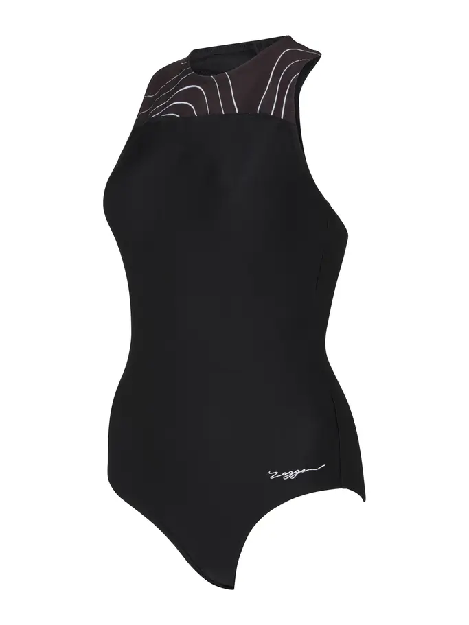 New, view full size image of Front view of Product detail - Terrain Zip Back Swimsuit TERR