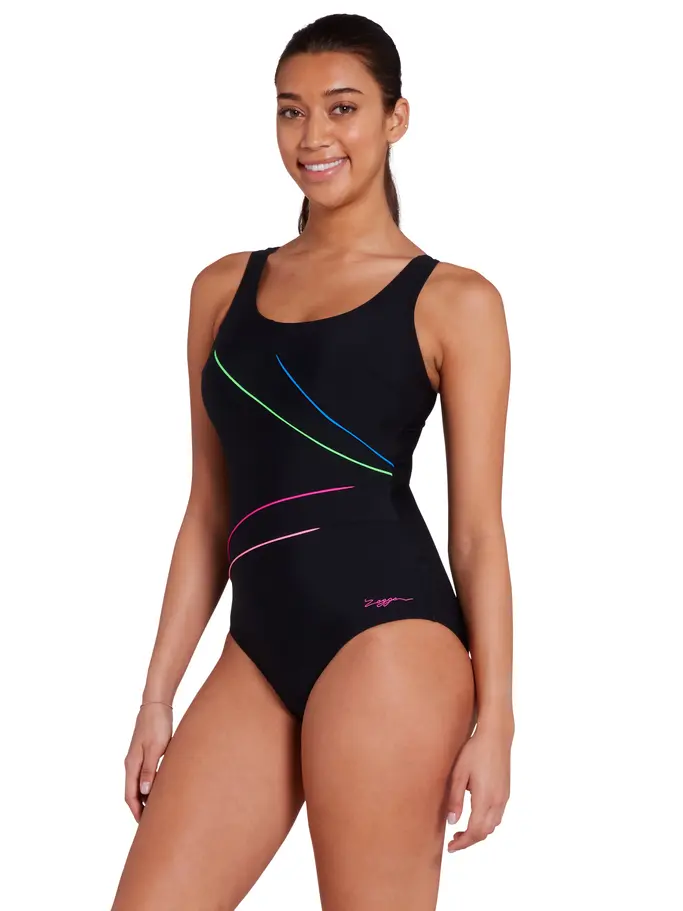 , view full size image of Front view of Product detail - Prism Geo Adjustable Macmasters Scoopback Swimsuit PRIS