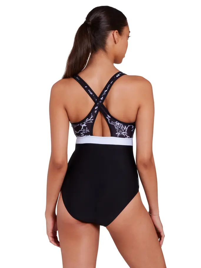, view full size image of Front view of Product detail - Classique Dakota Printed Crossback Swimsuit CLAS