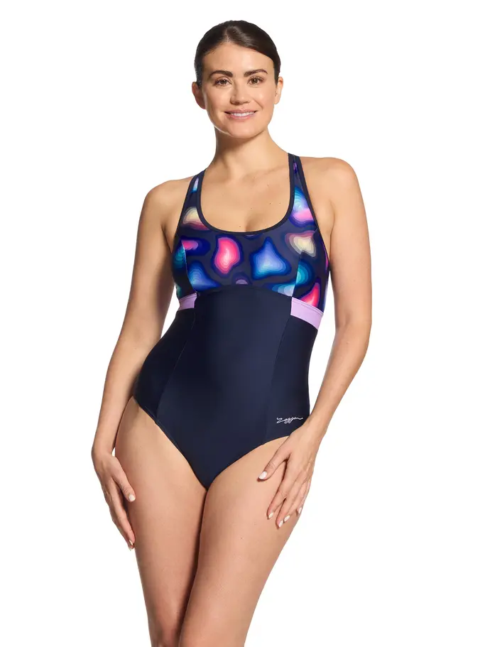 New, view full size image of Front view of Product detail - Zephyr Dakota Printed Crossback Swimsuit ZEPH