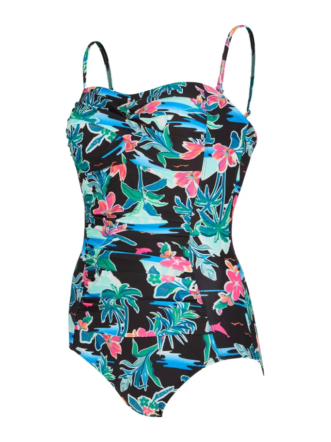 New, view full size image of Front view of Product detail - Retro Surf Ruched Bandeau Swimsuit RETR