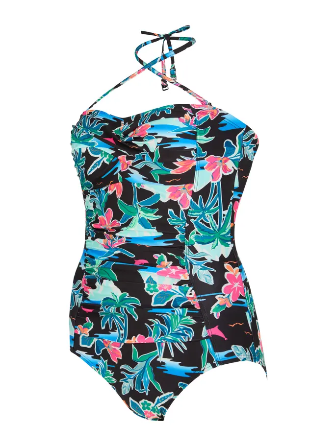 New, view full size image of Front view of Product detail - Retro Surf Ruched Bandeau Swimsuit RETR