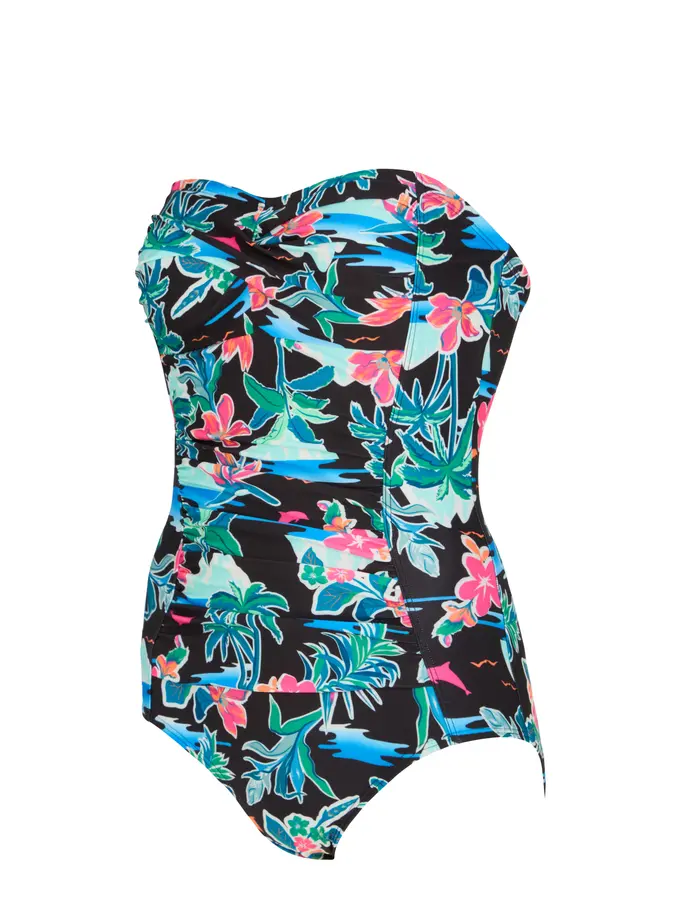 New, view full size image of Front view of Product detail - Retro Surf Ruched Bandeau Swimsuit RETR