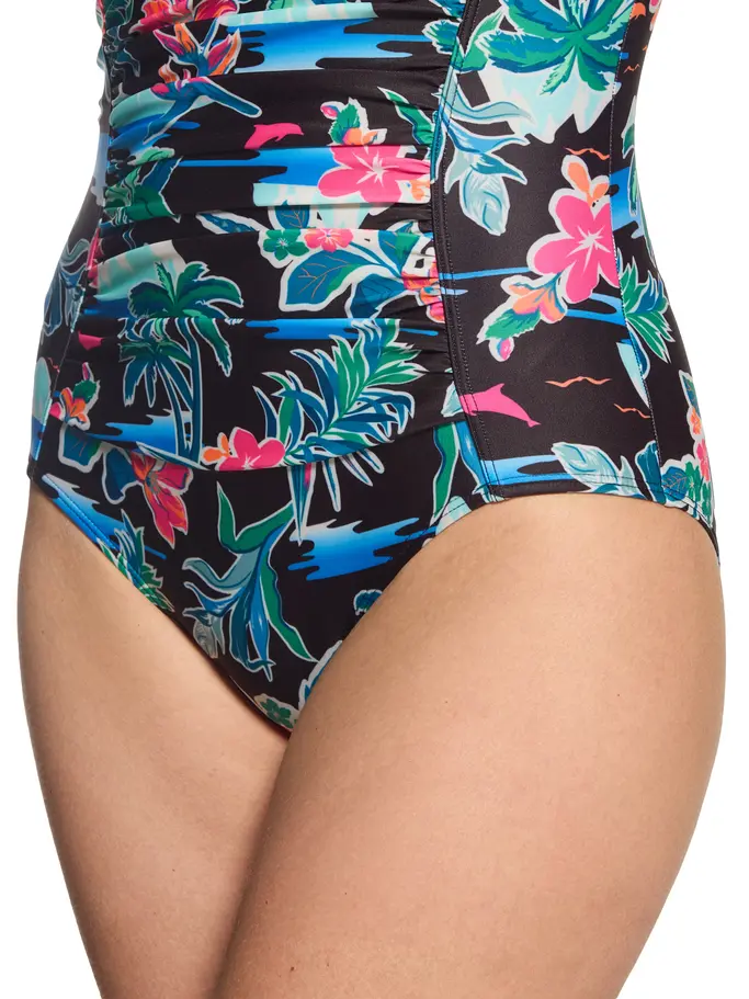 New, view full size image of Front view of Product detail - Retro Surf Ruched Bandeau Swimsuit RETR