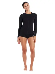 Display front view 1 of Product detail - Womens Long Sleeve Zip Sun Top black