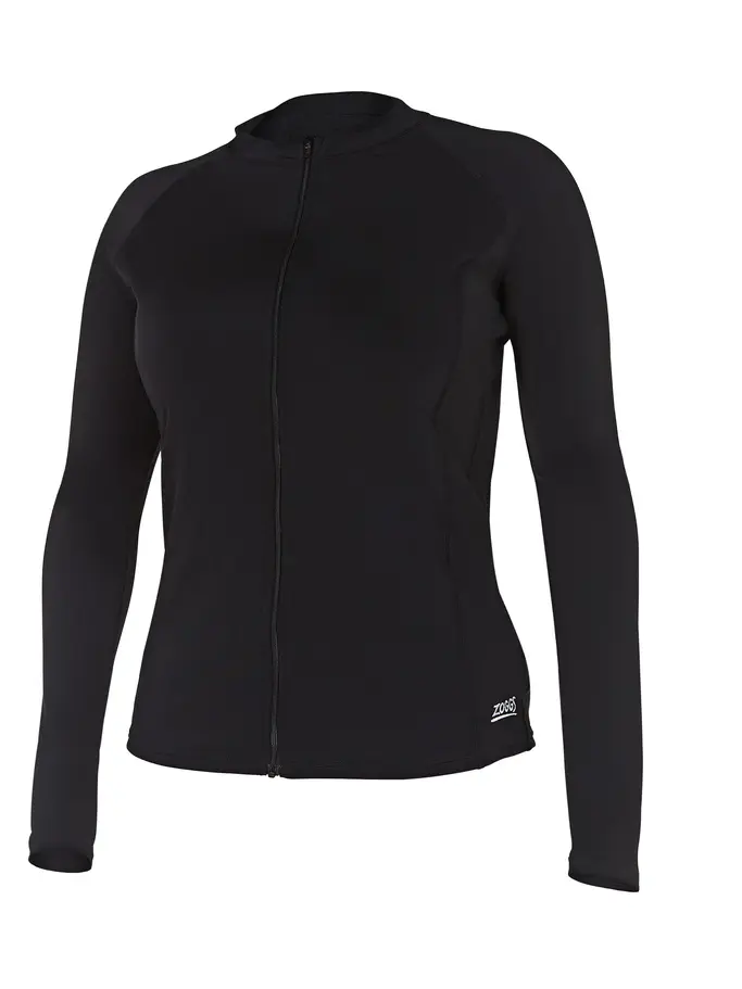 Out of Stock, view full size image of Front view of Product detail - Womens Long Sleeve Zip Sun Top black