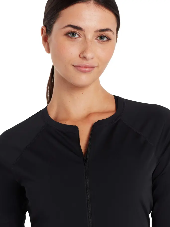 Out of Stock, view full size image of Front view of Product detail - Womens Long Sleeve Zip Sun Top black