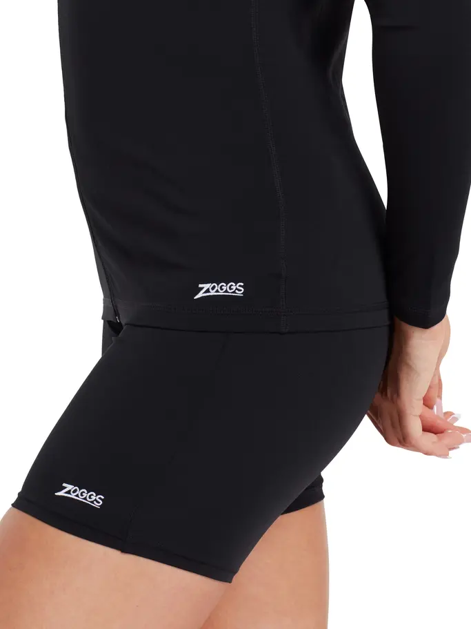 Out of Stock, view full size image of Front view of Product detail - Womens Long Sleeve Zip Sun Top black
