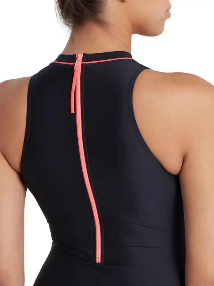 Best Seller, view full size image of Front view of Product detail - Cable Zipped Highneck Swimsuit (Ecolast) black