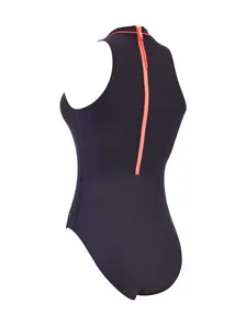 Display front view 5 of Product detail - Cable Zipped Highneck Swimsuit (Ecolast) black
