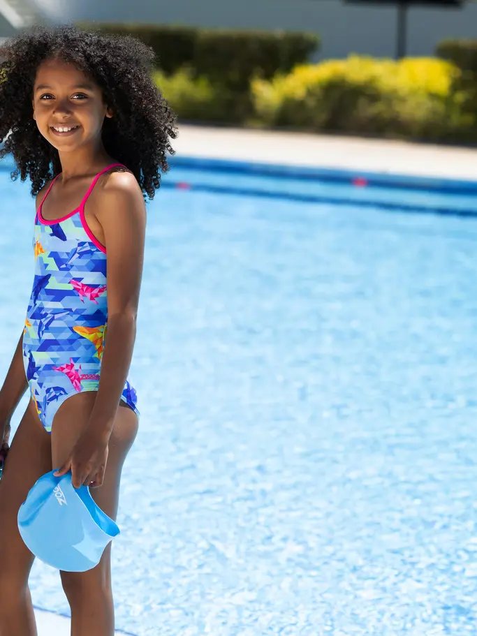 , view full size image of Front view of Product detail - Girls Dolphine Sprintback Swimsuit DOLF