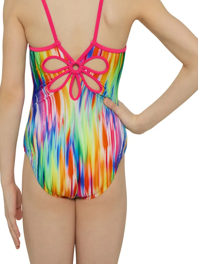 , view full size image of Front view of Product detail - Girls Moonbeam Yaroomba Floral Swimsuit MOOF