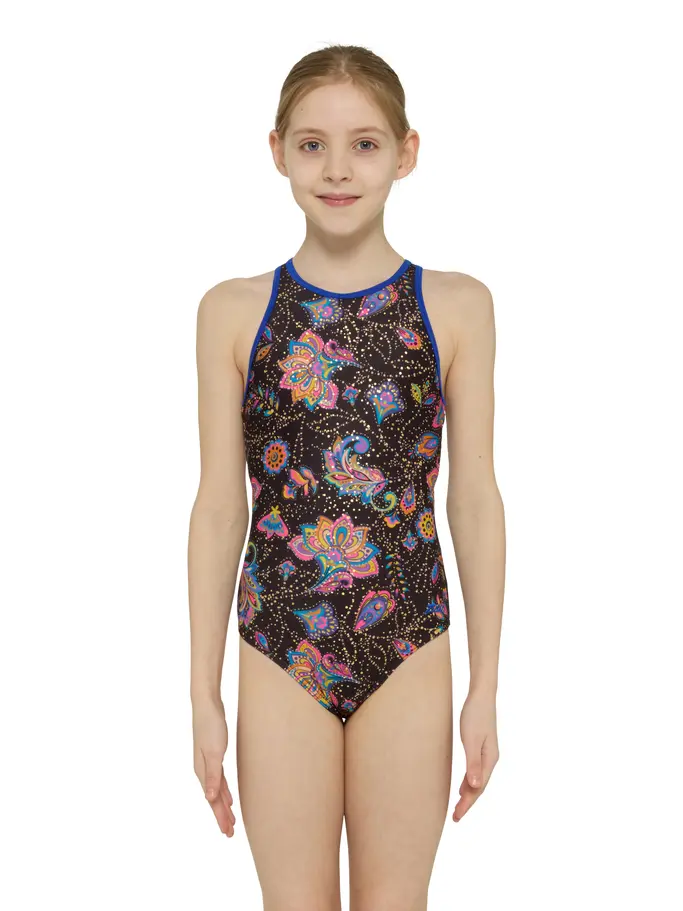 Sale,Clearance, view full size image of Front view of Product detail - Girls Casablanca Hi Front Crossback Swimsuit CASF