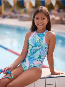 Display front view 7 of Product detail - Girls Dreamland Hi Front Crossback Swimsuit DRLF