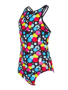 Display front view 1 of Product detail - Girls Spot Print Hi Front Crossback Swimsuit SPTF
