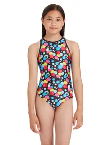 Display front view 2 of Product detail - Girls Spot Print Hi Front Crossback Swimsuit SPTF