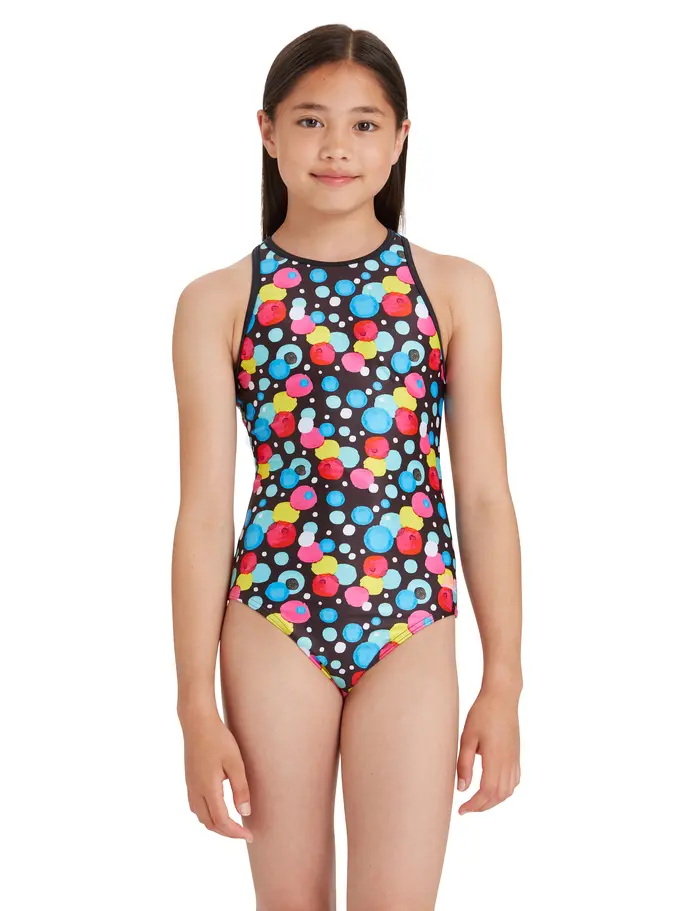 , Ver imagen de tamaño completo de Vista frontal de Product detail - Girls Spot Print Hi Front Crossback Swimsuit SPTF