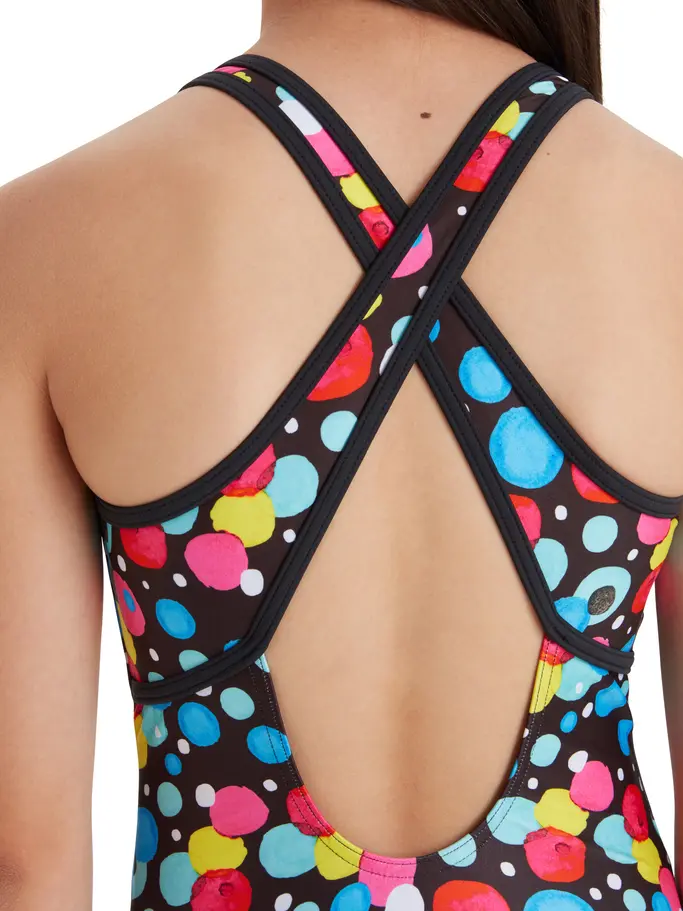 , Ver imagen de tamaño completo de Vista frontal de Product detail - Girls Spot Print Hi Front Crossback Swimsuit SPTF