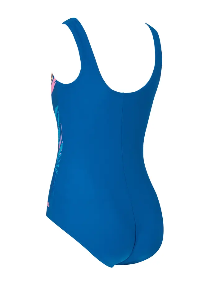 New, view full size image of Front view of Product detail - Girls Denim Jungle Scoopback Swimsuit DEJF