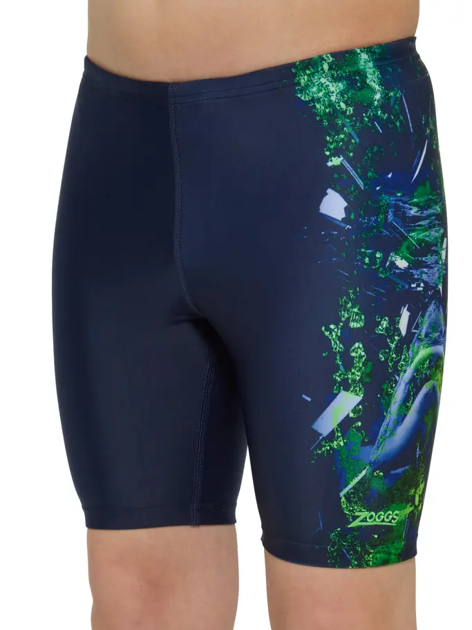 , view full size image of Front view of Product detail - Boys Mako Mid length Swimming Jammer MAKO