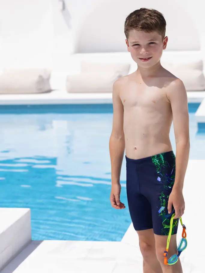, view full size image of Front view of Product detail - Boys Mako Mid length Swimming Jammer MAKO